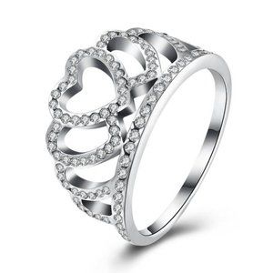Sterling Silver Heart Crown Ring